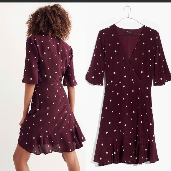 Madewell burgundy Silk Star Print Mini Dress size  0 - Picture 8 of 16